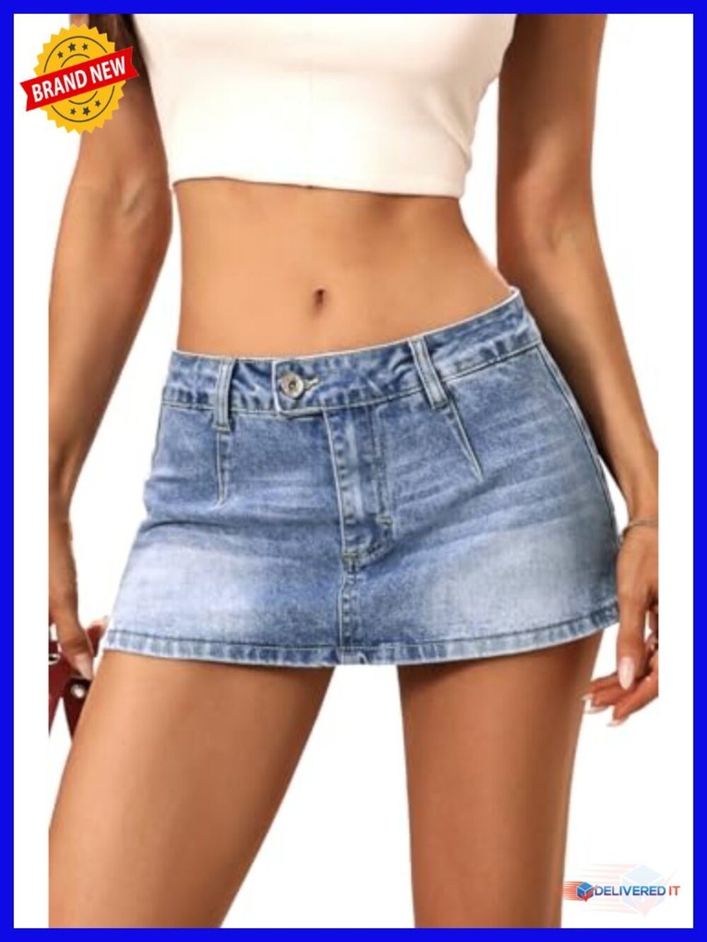 Low Rise Denim Mini Skirt with Built-In Shorts Skort